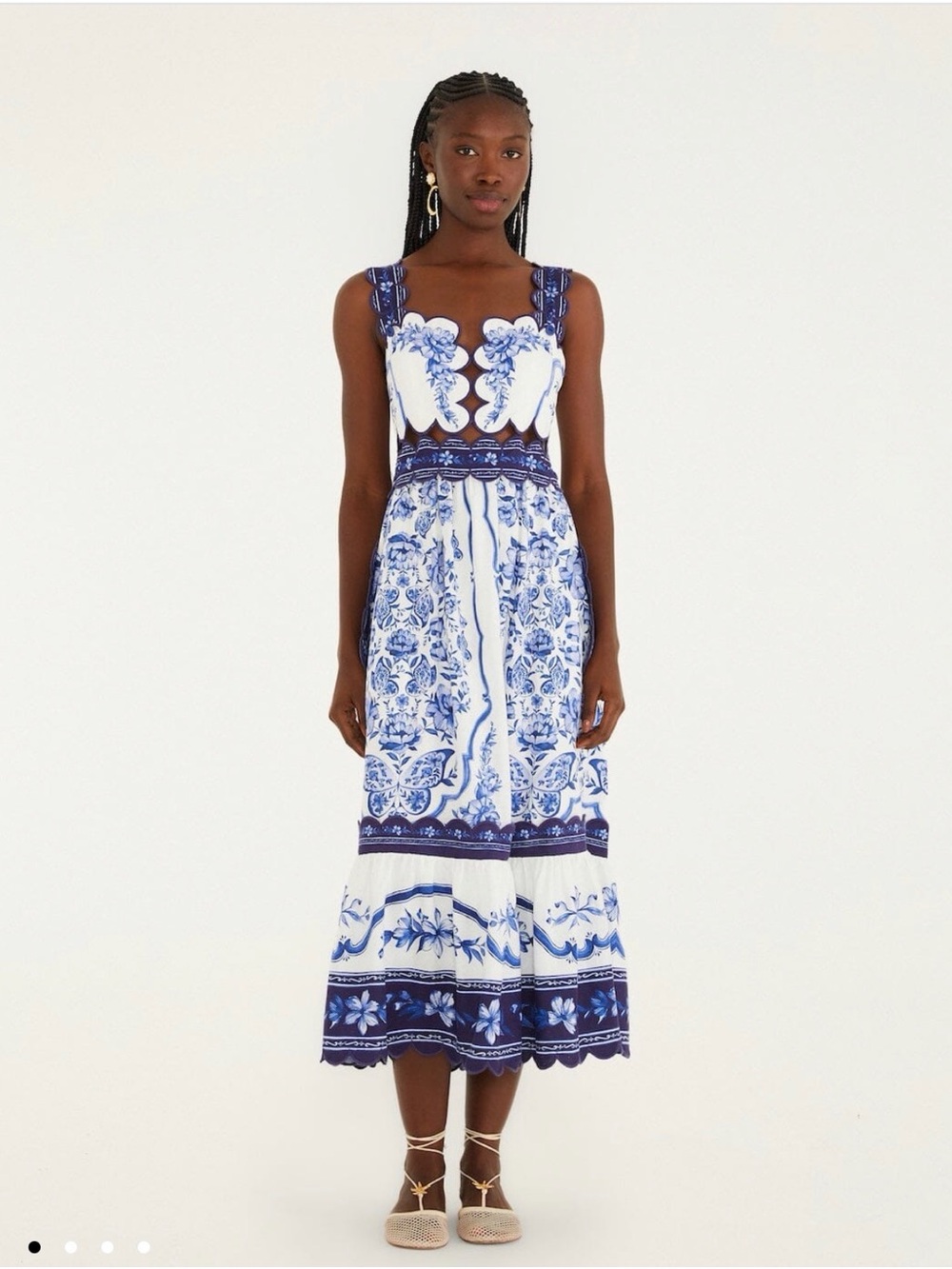 NWT | Sz XL | FARM RIO Porcelain Garden Scallop Cutout Midi Dress
